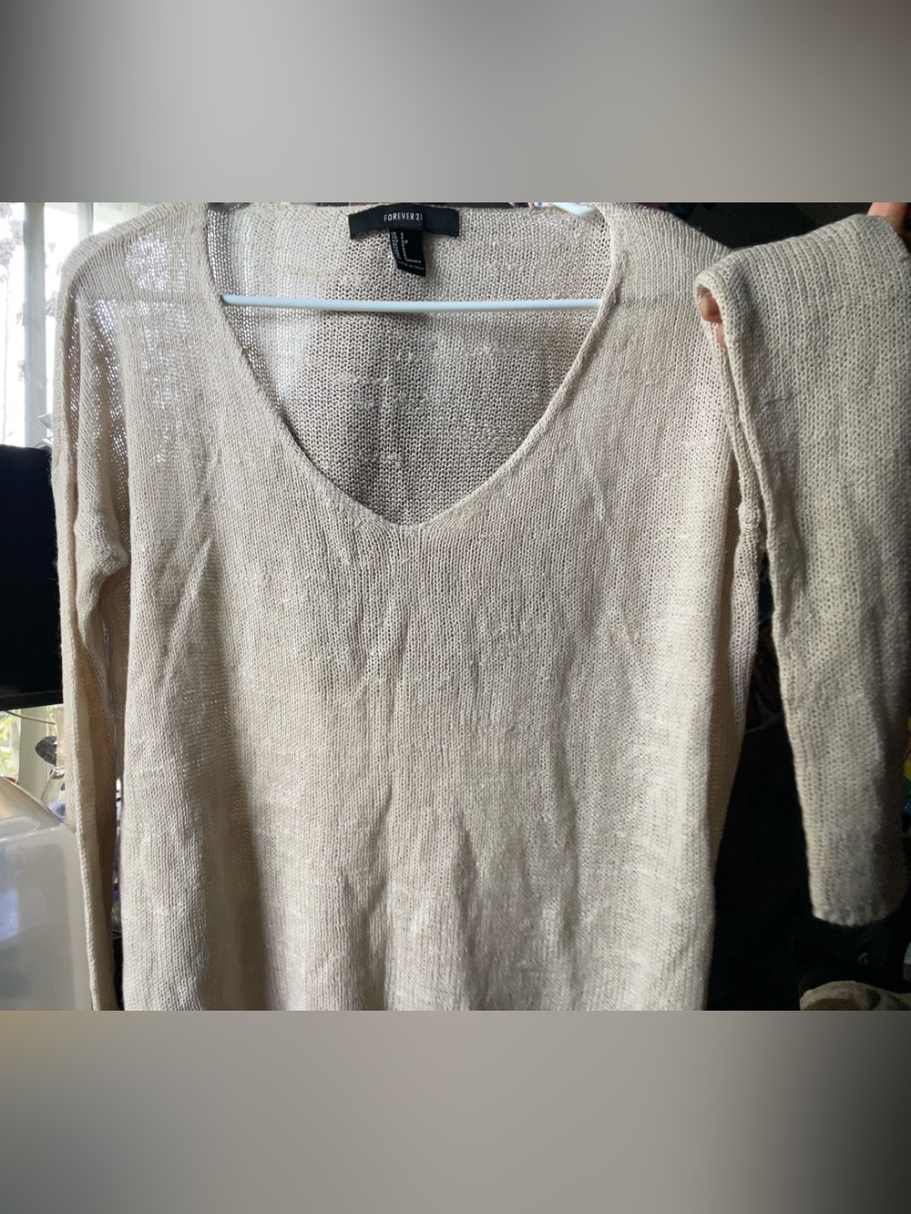 Forever 21 Light Beige V-Neck Knit Top